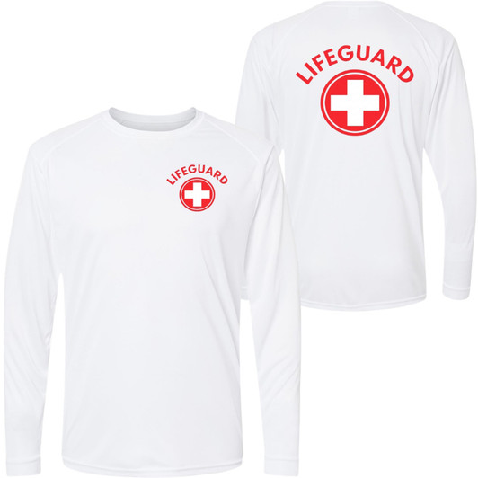Lifeguard + Moisture Wicking Long Sleeve T-Shirt 100% Polyester Performance Uniform Sun Rash Guard Shirt
