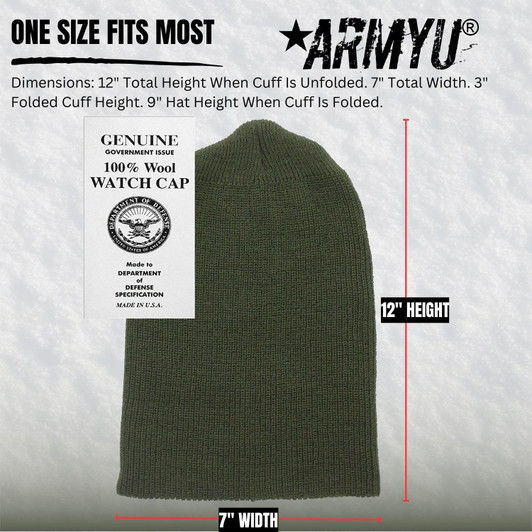 ARMYU Military Genuine GI Watch Cap Warm Winter USN Wool Beanie Solid Cuffed Army Hat 2-PACK