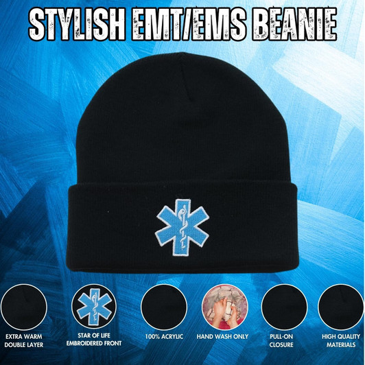 EMS EMT Emergency Medical Star of Life Embroidered Knit Winter Acrylic Unisex Watch Cap Hat