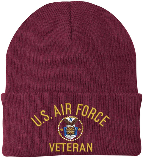 Air Force Veteran Embroidered Beanie | USAF Military Army Skull Cap Acrylic Vet Warm Winter Watch Hat