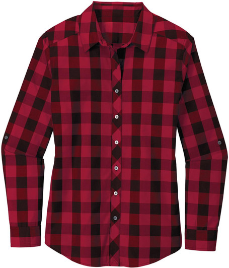 Women’s Buffalo Plaid Flannel Shirt Button Up Open Collar Lightweight Super Soft French Front Top