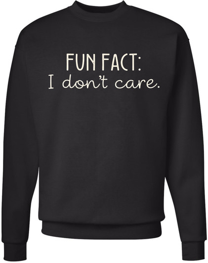 Fun Fact I Don’t Care Printed Hoodie Sarcastic Humor Quote Polycotton Pullover Hooded Sweatshirt
