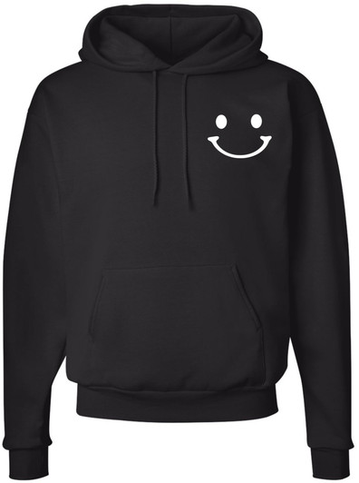 Happy Face Printed Hoodie Minimalist Smile Graphic Cotton Pullover Sweatshirt