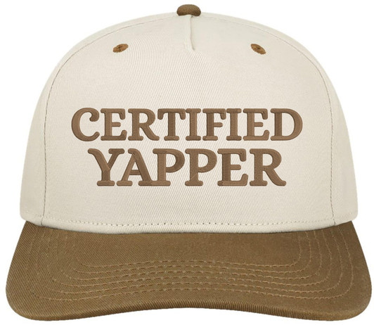 Certified Yapper Embroidered Two Tone Baseball Cap Funny Sarcastic Meme Dad Hat