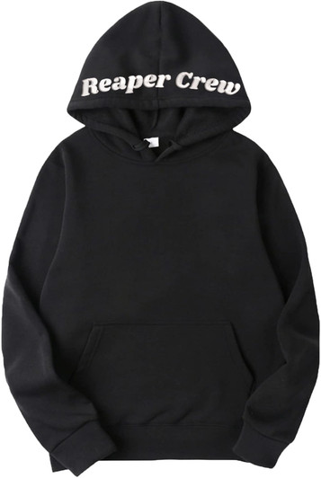 Reaper Crew Embroidered Hoodie Grim Reaper Hood Design Unisex Hooded Sweatshirt, Black