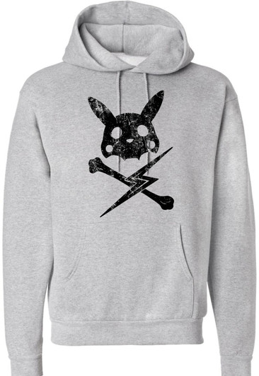 Electric Bunny Skull Graphic Hoodie Edgy Anime Style Streetwear Pullover Sweatshirt Polycotton Fleece