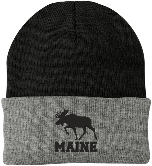 Maine Moose Embroidered Beanie Cap | USA Wildlife Graphic Warm Winter Knit 100% Acrylic Outdoor Adventure Hat