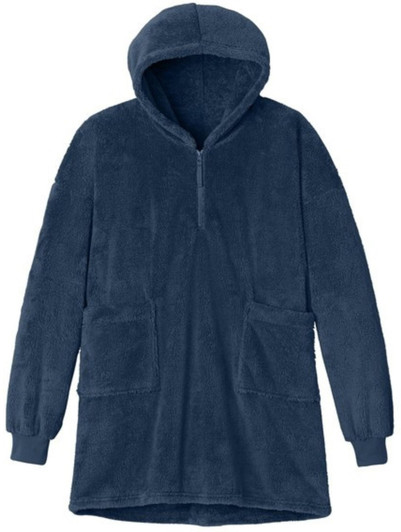 Oversized Plush Fleece Poncho for Women Sherpa Style 1/2 Zip Hooded Popover 100% Polyester