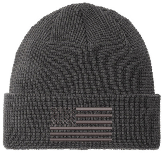Thermal Knit Grid Watch Cap with Embroidered US American Flag, USA Tactical Beanie Winter Hat