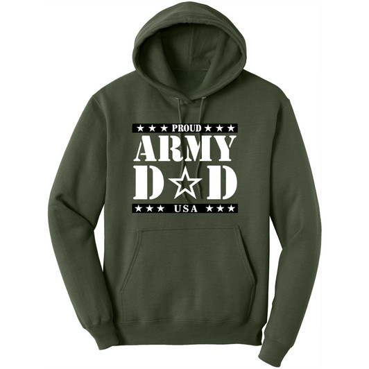 Proud Army Dad Printed Hoodie | Military Dad USA Star Graphic Sweatshirt | Patriotic Army Father Unisex Gift