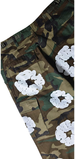 Camouflage Flower Printed Trousers Floral Graphic Camo Pattern Cotton Polyester Straight Leg Pants, Woodland Camo