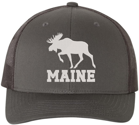 Maine Moose Embroidered Trucker Cap | Adjustable Snapback Hat | Wildlife Graphic Outdoor Adventure Headwear
