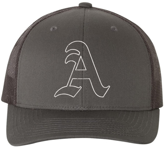 Classic A Letter Embroidered Trucker Hat | Old English Alphabet Adjustable Snapback Unisex Casual Meshback Cap