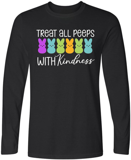 Treat All Peeps With Kindness Printed T-Shirt Easter Marshmallow Bunny 100% Cotton Crewneck Tee