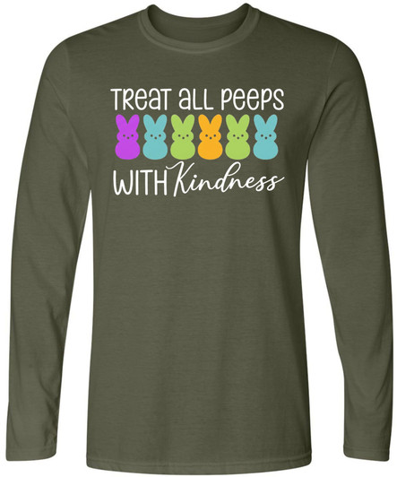Treat All Peeps With Kindness Printed T-Shirt Easter Marshmallow Bunny 100% Cotton Crewneck Tee