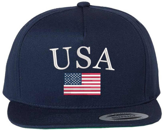 USA American Flag Embroidered Flat Bill Snapback Adjustable Hat | United States Patriotic Classic July 4th Cap