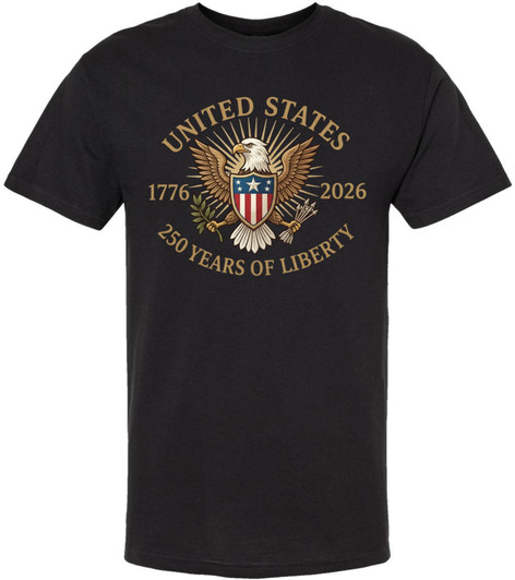 United States 1776-2026 250 Years of Liberty Printed T-Shirt Patriotic American Eagle 100% Cotton Crewneck Tee