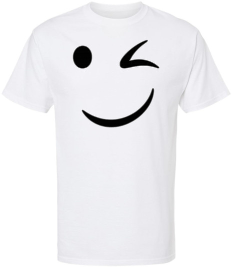 Winking Smiley Face Printed T-Shirt Funny Cute Wink Smiley Graphic 100% Cotton Crewneck Tee