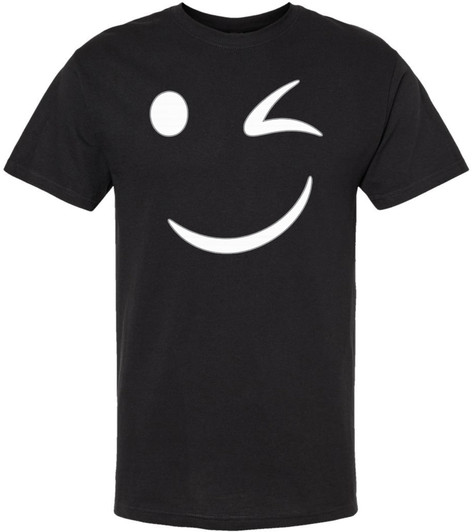 Winking Smiley Face Printed T-Shirt Funny Cute Wink Smiley Graphic 100% Cotton Crewneck Tee