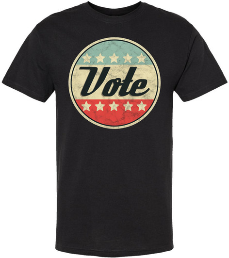 Vote Printed T-Shirt Vintage Retro American Flag Circle Design Political Patriotic Election Day Tee
