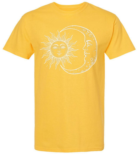 Sun and Moon Celestial Graphic Printed T-Shirt Vintage Cosmic Art 100% Cotton Crewneck Tee