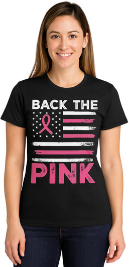 US Flag Back The Pink Breast Cancer Ribbon T-Shirt | USA Awareness & Support Unisex Tee Shirt, Black