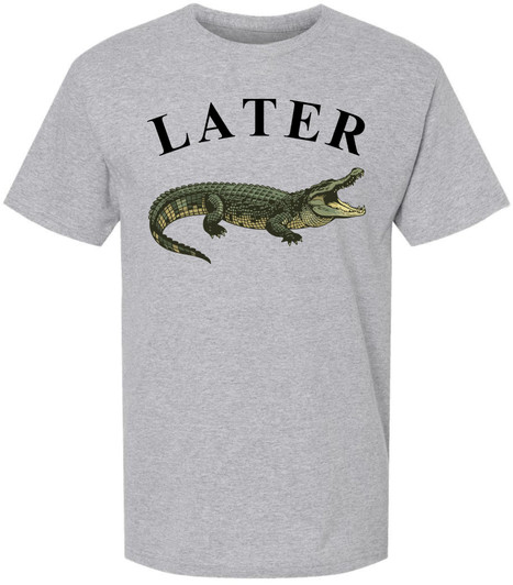 Later Alligator Printed T-Shirt Funny Animal Retro Graphic 100% Cotton Crewneck Tee