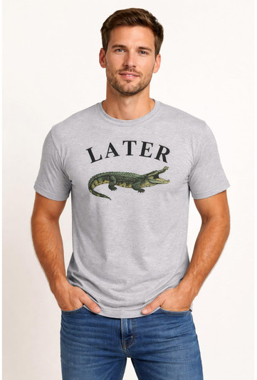 Later Alligator Printed T-Shirt Funny Animal Retro Graphic 100% Cotton Crewneck Tee