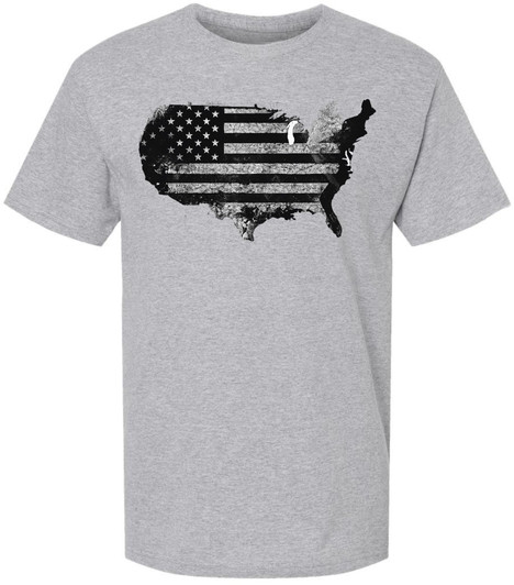 Vintage USA Map Flag Graphic Printed T-Shirt | USA Grunge 48 States Outline Patriotic 100% Cotton Crewneck Tee