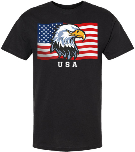 USA Eagle Flag Printed T-Shirt Patriotic American Bald Eagle Graphic 4th of July Cotton Tee