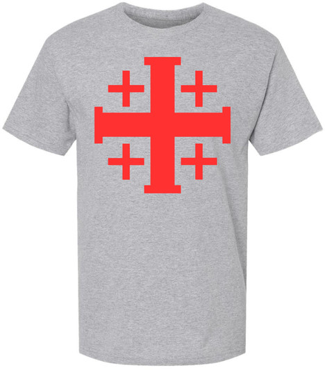 Jerusalem Cross T-Shirt | Christian Crusader Holy Land Symbol Religious Faith Short Sleeve Tee Shirt for Men & Women