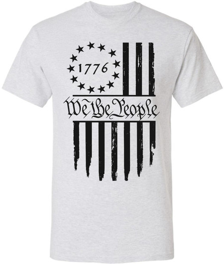 We The People 1776 USA Flag T-Shirt - Long Center Print American Distressed US Flags Patriots Tee Shirt