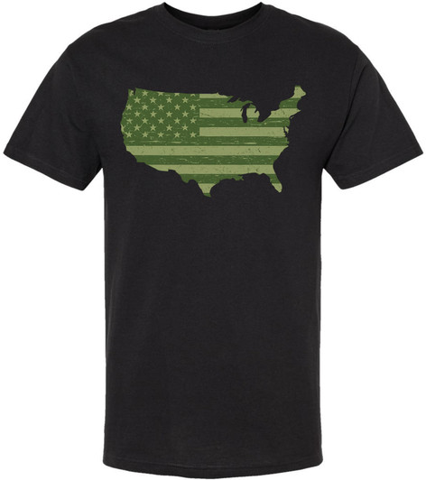 American Flag Distressed USA Map Printed T-Shirt | US Outline Graphic Tee | 100% Cotton Crewneck