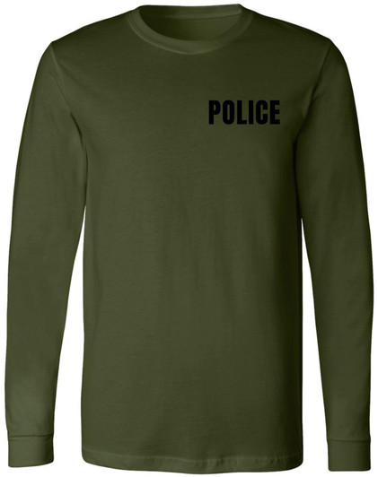 Police Long Sleeve T-Shirt - Law Enforcement & Security Agent Uniform - Cotton Blend Crewneck Tee
