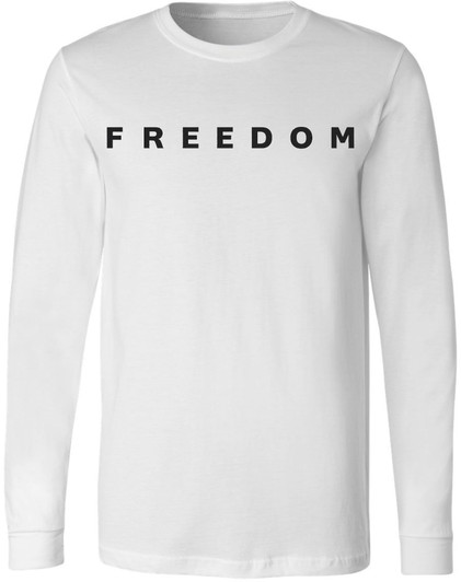 Freedom Patriotic Long Sleeve T Shirt USA Liberty American Pride 100% Cotton Crewneck Tee, White