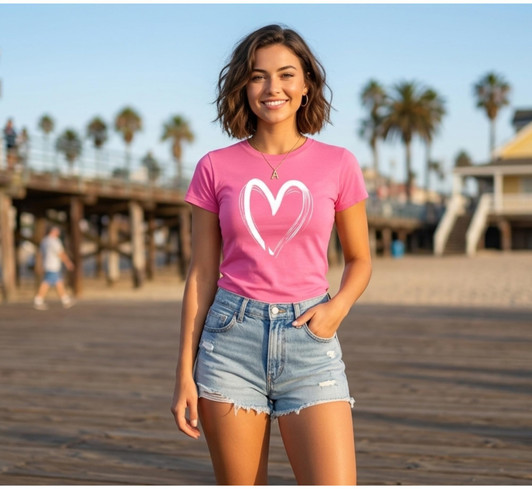 Heart Outline Printed T-Shirt Minimalist Hand Drawn Love Graphic 100% Cotton Crewneck Tee