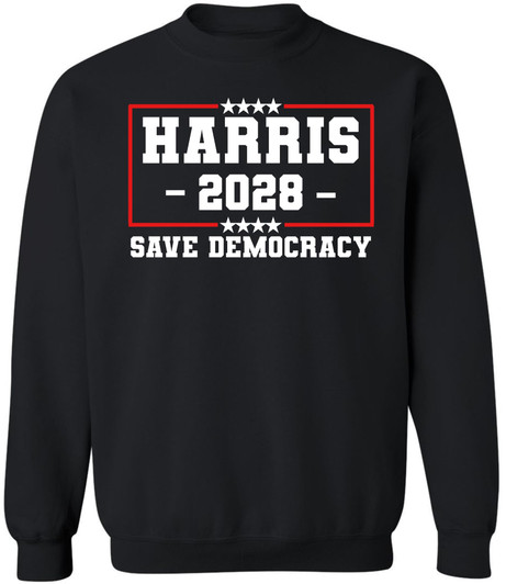 HARRIS 2028 Save Democracy Printed Sweatshirt Political Election Cotton Blend Crewneck Pullover