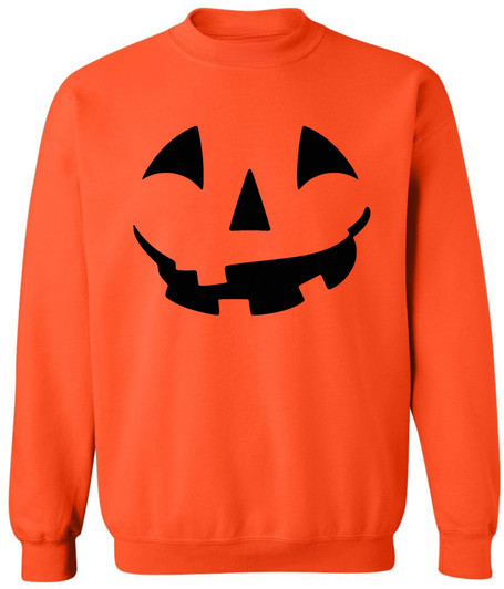 Halloween Pumpkin Face Jack o Lantern Crewneck Sweatshirt Fun Scary Theme Holiday Party Pullover