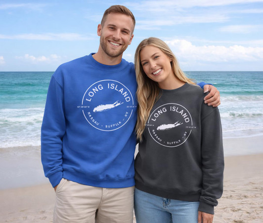Long Island Nassau Suffolk NY Printed Hoodie Geographic Coordinates Map Graphic Cotton Fleece Hooded Sweatshirt