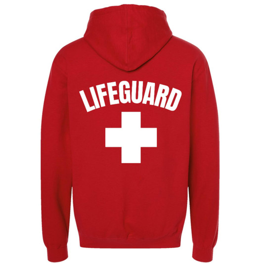 Red Lifeguard + White Cross Hooded Sweatshirt Pool Water Watch Safety Premium Pullover Hoodie