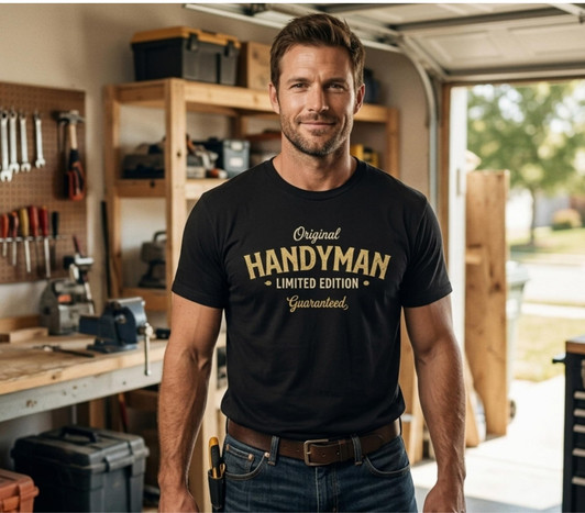 Original Handyman Limited Edition Guaranteed Printed T-Shirt Vintage Maintenance Worker 100% Cotton Tee, Black