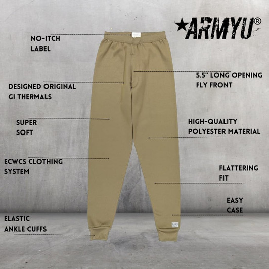 Men's Fleece-Lined Thermal Pants Military ECWCS Bottoms Extreme Winter Underwear Long Johns Pants Drawers