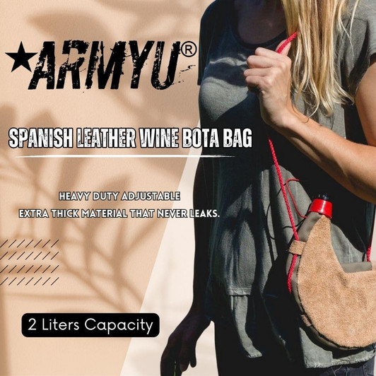 Spanish Leather Wine Bota – 2L Waterskin Canteen Flask, Traditional Drink Pouch for Wine or Water