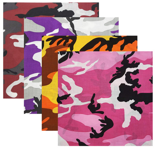 ARMYU Camouflage Bandanas Cotton Head Face Neck Cover Headwraps Bandanna 22" x 22", 4 Pack