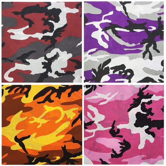 ARMYU Camouflage Bandanas Cotton Head Face Neck Cover Headwraps Bandanna 22" x 22", 4 Pack