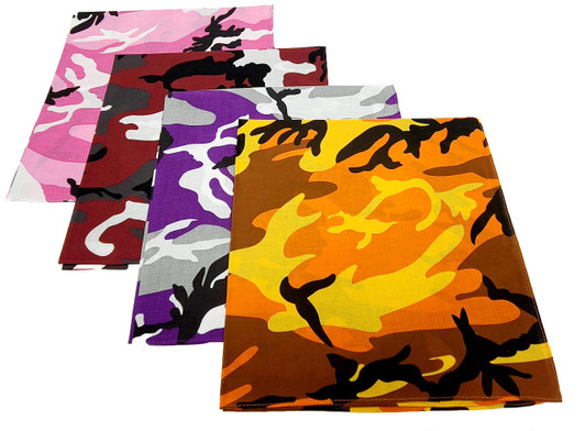 ARMYU Camouflage Bandanas Cotton Head Face Neck Cover Headwraps Bandanna 22" x 22", 4 Pack