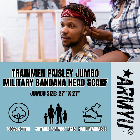 Trainmen Paisley 27" Jumbo Military Bandana Head Scarf Do-rag 100% Cotton Bandanna Face Cover 6-Pack