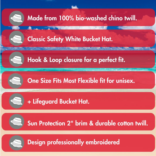 White + Lifeguard Bucket Hat | Unstructured Professional Safety lifeguard Round Brim Bucket Cap Men Women | Pool & Beach Watching