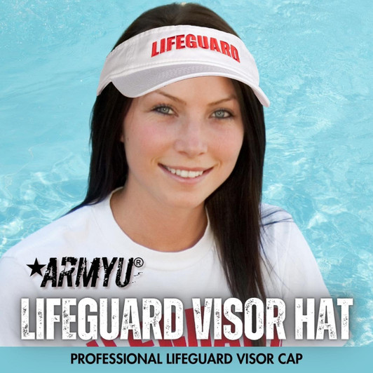 White LIFEGUARD Visor Hat | Professional Uniform Pool Sun Beach Rescue Guard Brim Cap for Men & Women