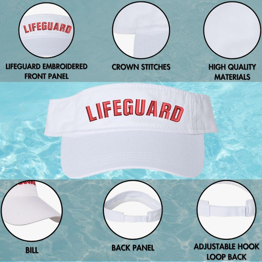 White LIFEGUARD Visor Hat | Professional Uniform Pool Sun Beach Rescue Guard Brim Cap for Men & Women